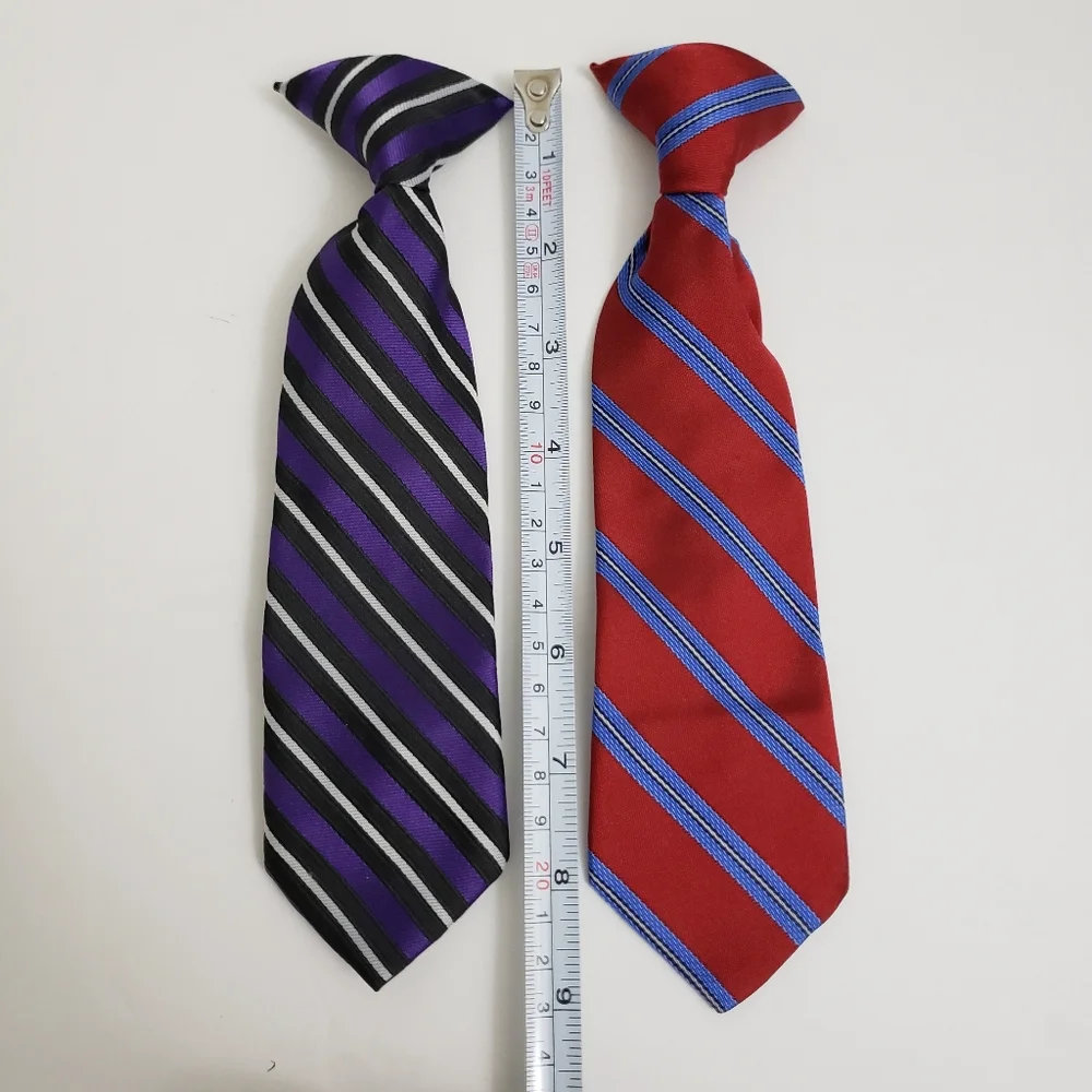 Lot Bundle of 2 Kid's Clip On Ties - Striped Purple Red